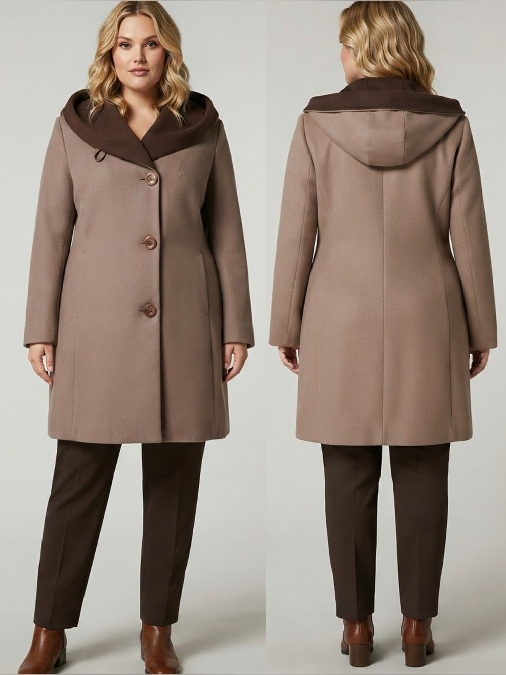 NEW WOMEN PLUS SIZE WINTER SINGLE-BREASTED COAT WITH‎ TWO-TONE HOOD LINED JACKET